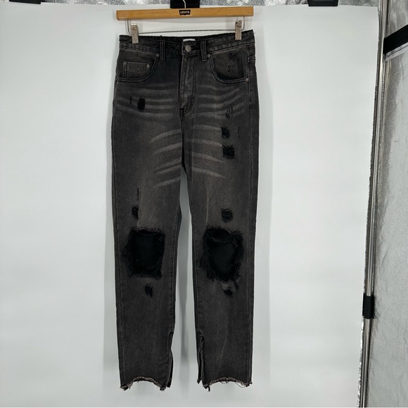 Princess Polly Denim - Polly Black Distressed Straight Leg Jeans Sz 6